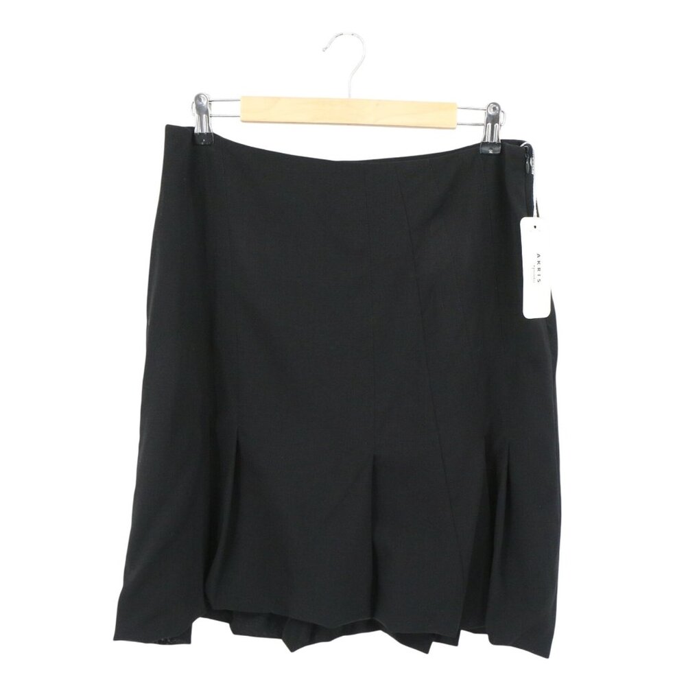 NWT Akris Punto Black Pleated Bubble Hem Wool Skirt 10